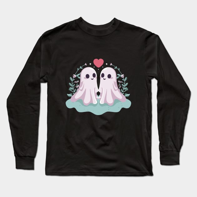 Cute Ghost Couple Long Sleeve T-Shirt by Venus Doom